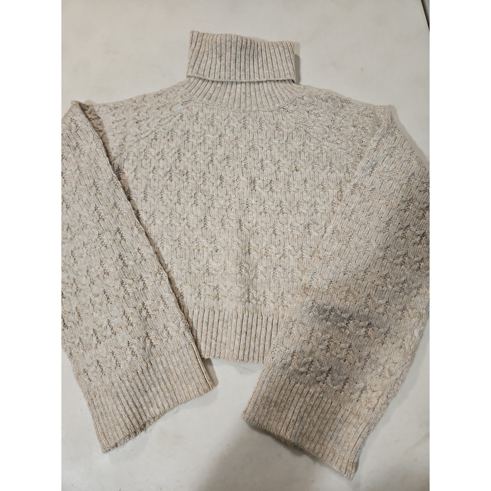 Divided H&M Sweater Womens Cropped Soft Knit Small Beige Turtle Neck (777